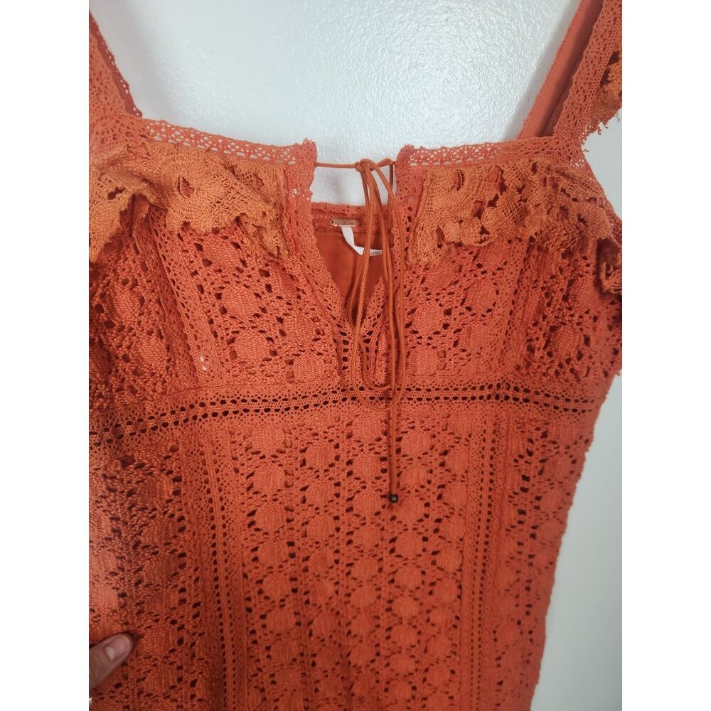 Free People Women's Sz. 8 Orange Crochet Cross My Heart Mini Dress - Picture 4 of 8